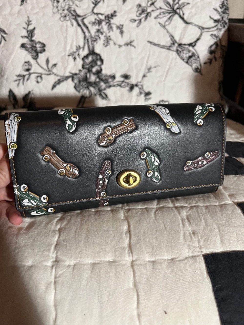 Coach car print envelope turnlock wallet fall runway 2017